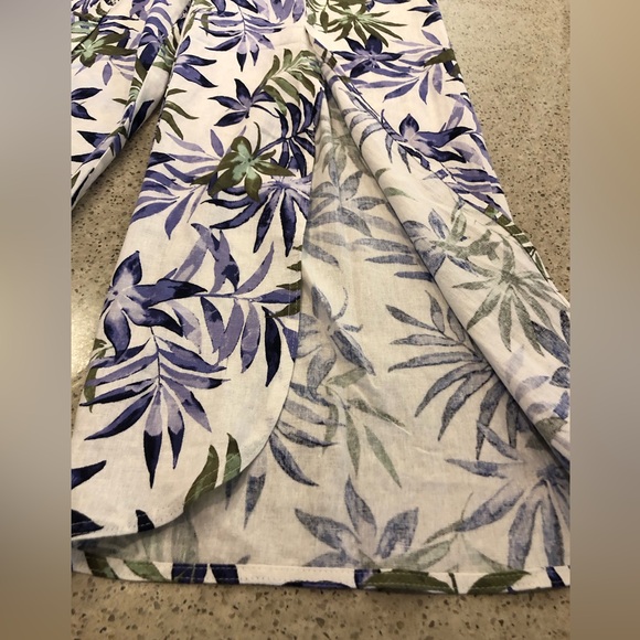 Land ‘n sea Linen Blend Pants Wide Leg Front Slit Leaf All Over Print Size S - Picture 8 of 16